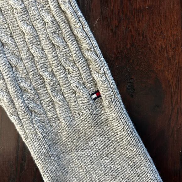 Tommy Hilfiger Cotton + Cashmere grey V neck sweater Cable knit Light Academia - Picture 8 of 9